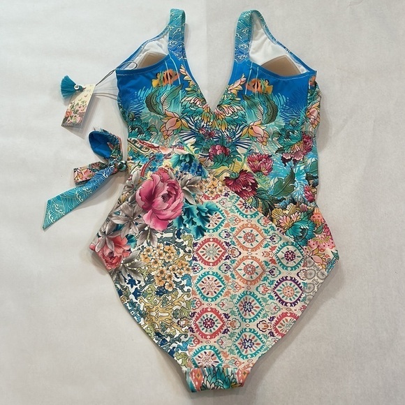Johnny Was Mixi One Piece Swimsuit Wrap Style In Multi new with tags floral aqua - Picture 6 of 9